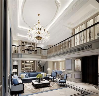 挑空別墅裝修法式浪漫風格設計方案展示，上海騰龍別墅設計師勞納作_裝修