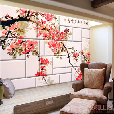 【深圳海星墻紙別墅裝修工程必選!中式客廳電視背景墻軟包訂做工程牡丹壁畫1*1,尺寸可以任意定制】 - 產品庫