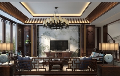 新中式風格別墅裝修效果圖690平米200萬新中式風格別墅裝修案例大全-蘇州裝修設計