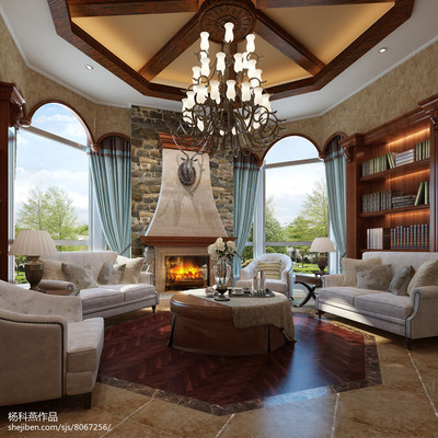 150萬元別墅豪宅380平米裝修案例_效果圖 - 愛上美式花香 - 設計本